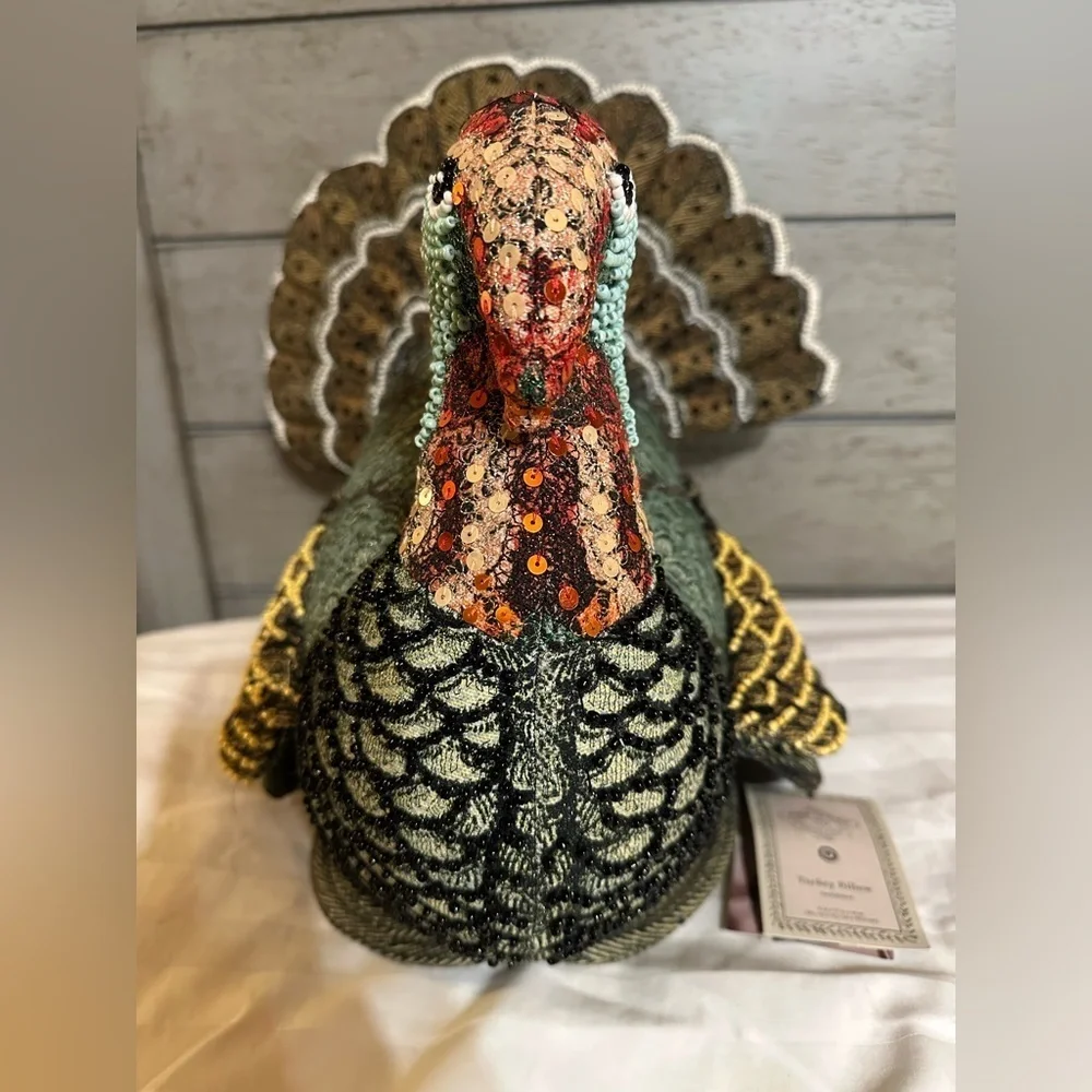 John Derian x Target Beaded Fall Turkey Shaped Pillow Thanksgiving Decor NEW